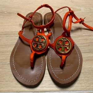 Tory Burch orange sandals. Adorable with white jeans for spring!